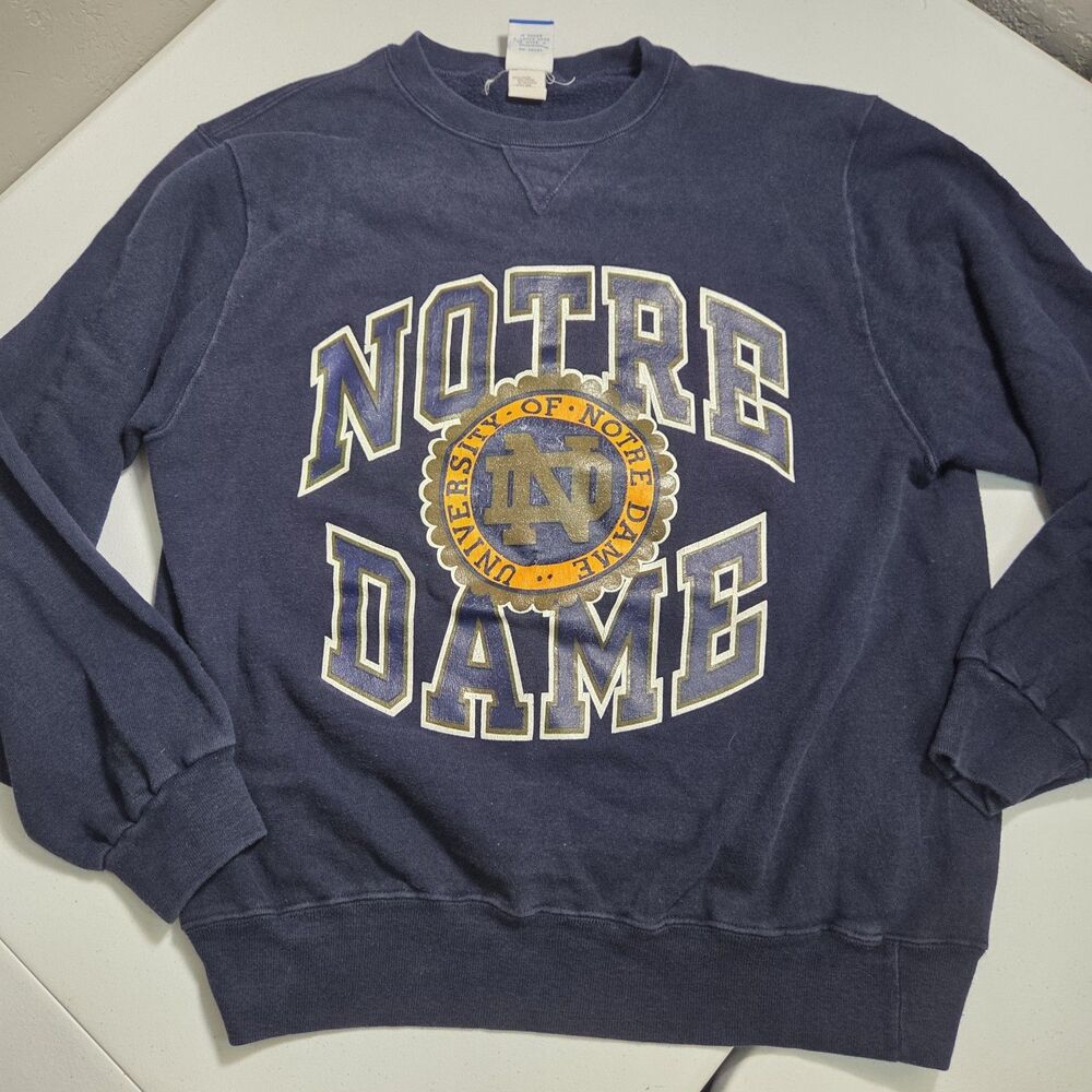 ​Vintage 90s Champion Notre Dame Crewneck Sweatshirt Navy Blue USA Mens Large